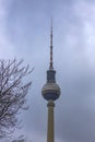 February 05, 2020: View of the Television Tower Fernsehturm in Berlin from Alexander Platz. The famous TV towe